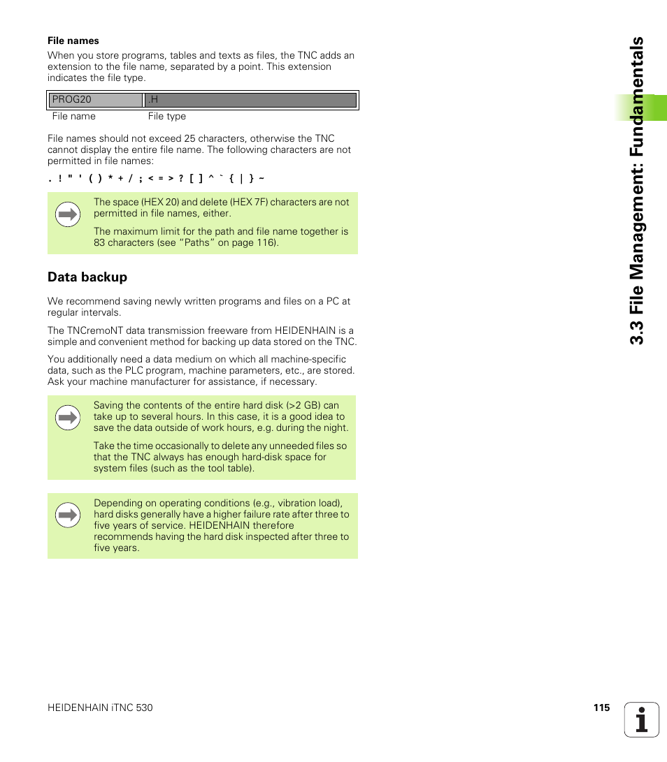 Data backup, 3 file manag e ment: f undamentals | HEIDENHAIN iTNC 530 (340 49x-06) ISO programming User Manual | Page 115 / 640