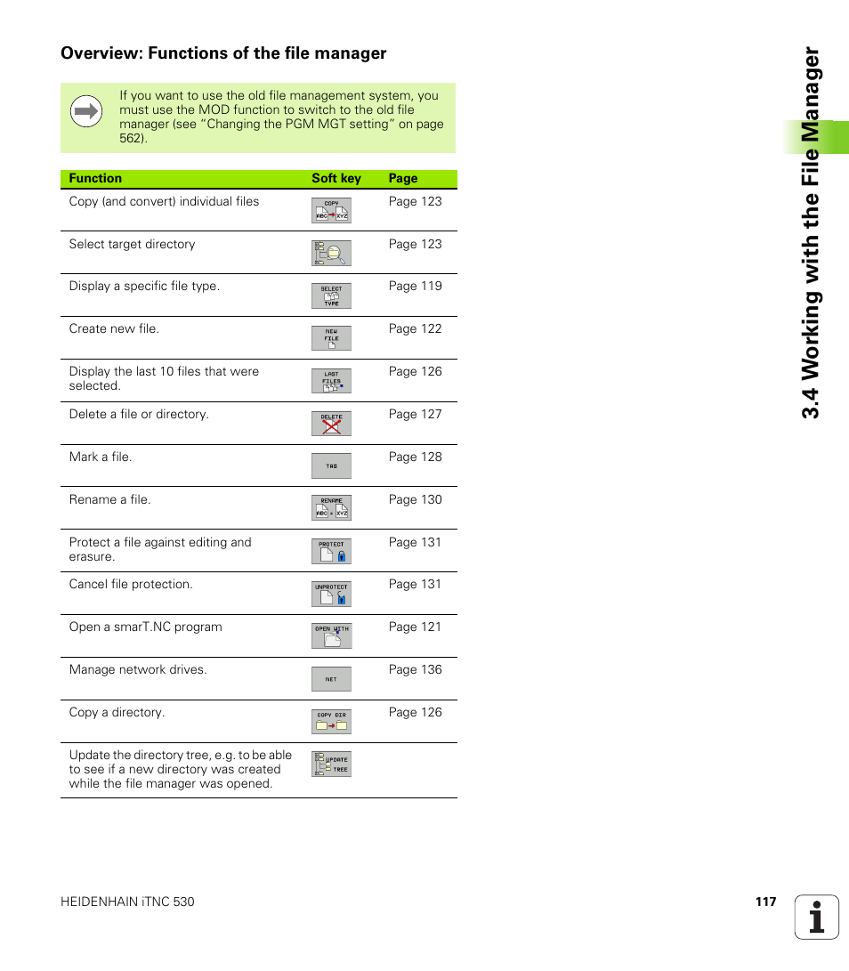 Overview: functions of the file manager, 4 w o rk ing with the file manag e r | HEIDENHAIN iTNC 530 (340 49x-06) ISO programming User Manual | Page 117 / 640