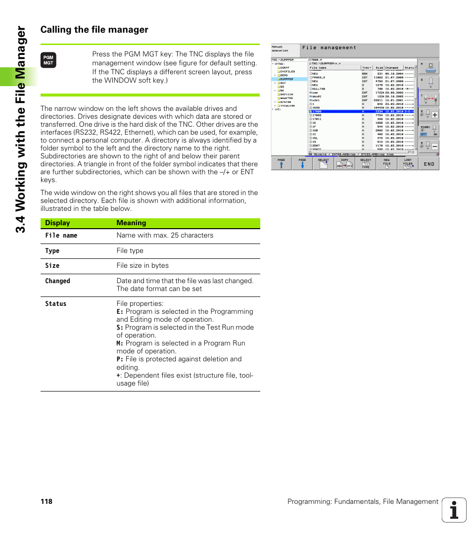 Calling the file manager, 4 w o rk ing with the file manag e r | HEIDENHAIN iTNC 530 (340 49x-06) ISO programming User Manual | Page 118 / 640
