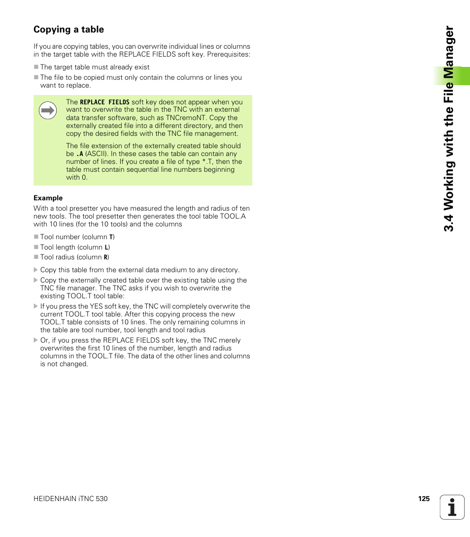 Copying a table, 4 w o rk ing with the file manag e r | HEIDENHAIN iTNC 530 (340 49x-06) ISO programming User Manual | Page 125 / 640