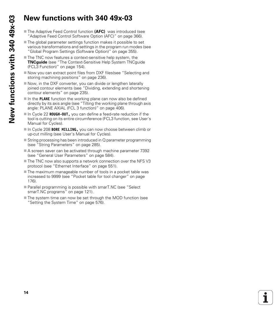 New functions with 340 49x-03 | HEIDENHAIN iTNC 530 (340 49x-06) ISO programming User Manual | Page 14 / 640