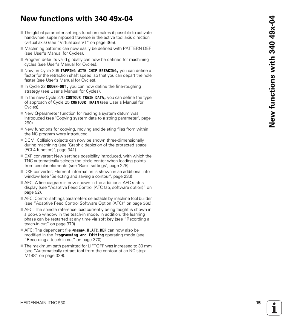 New functions with 340 49x-04 | HEIDENHAIN iTNC 530 (340 49x-06) ISO programming User Manual | Page 15 / 640