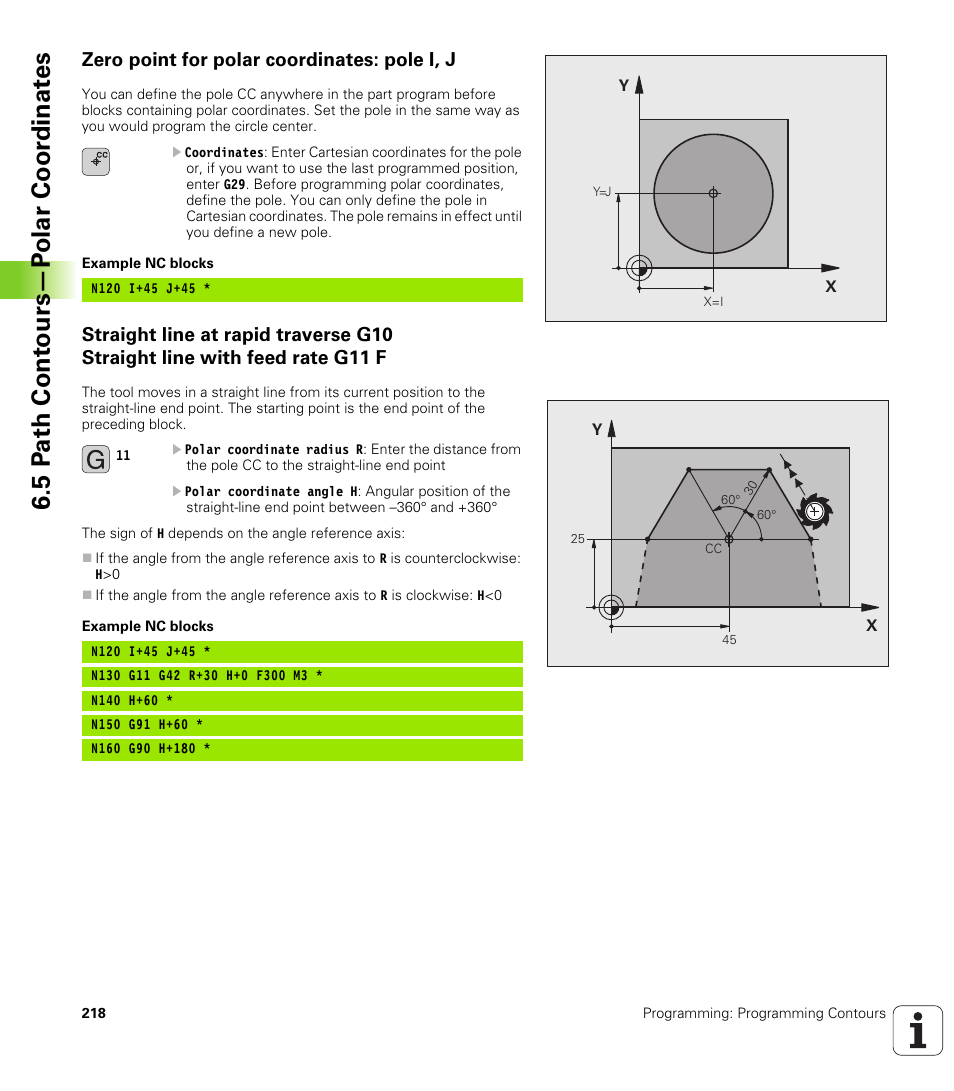 Zero point for polar coordinates: pole i, j, 5 p a th cont ours—p o lar coor dinat e s | HEIDENHAIN iTNC 530 (340 49x-06) ISO programming User Manual | Page 218 / 640