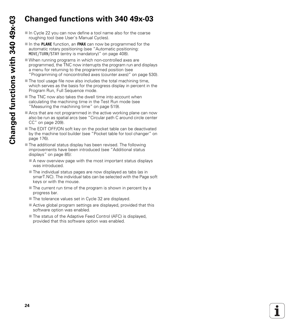 Changed functions with 340 49x-03 | HEIDENHAIN iTNC 530 (340 49x-06) ISO programming User Manual | Page 24 / 640