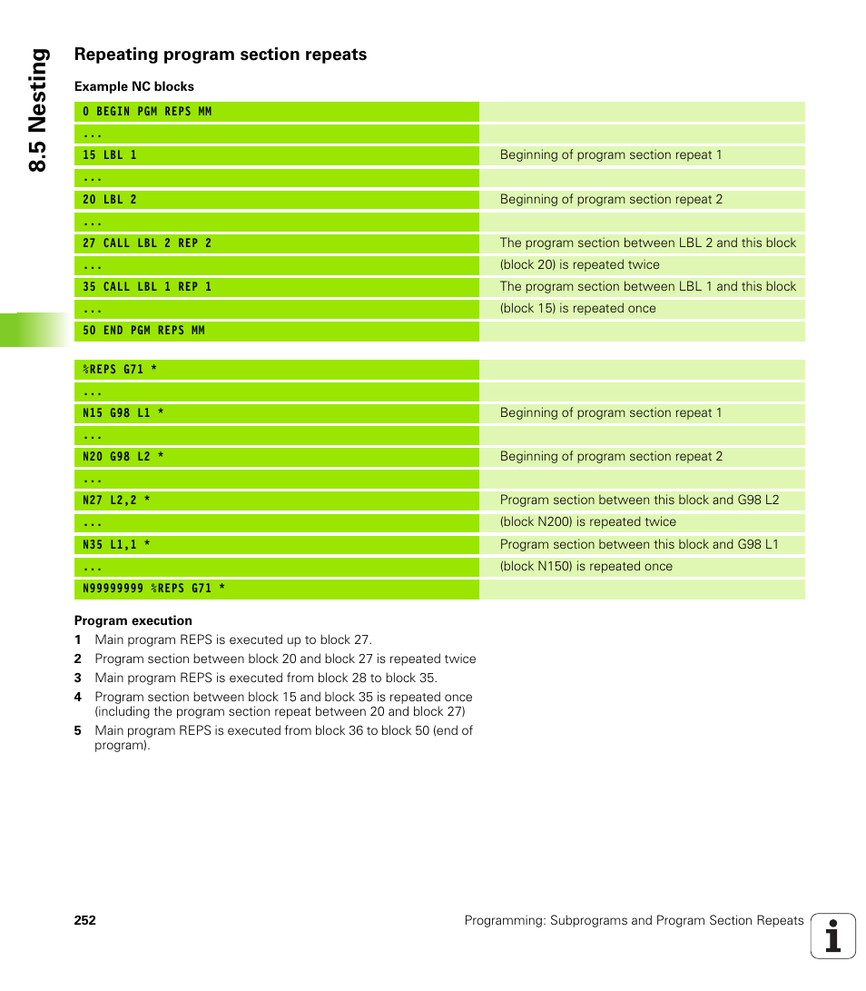 Repeating program section repeats, 5 nesting | HEIDENHAIN iTNC 530 (340 49x-06) ISO programming User Manual | Page 252 / 640