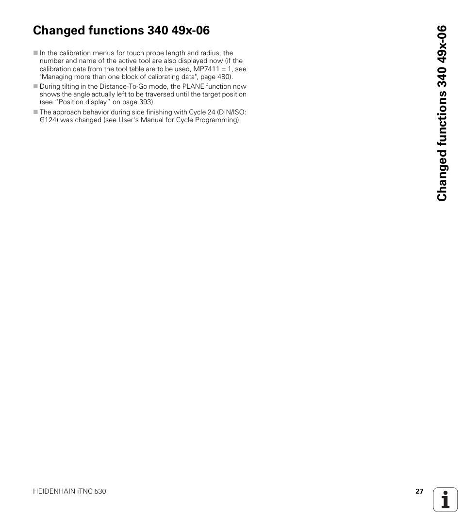 Changed functions 340 49x-06 | HEIDENHAIN iTNC 530 (340 49x-06) ISO programming User Manual | Page 27 / 640