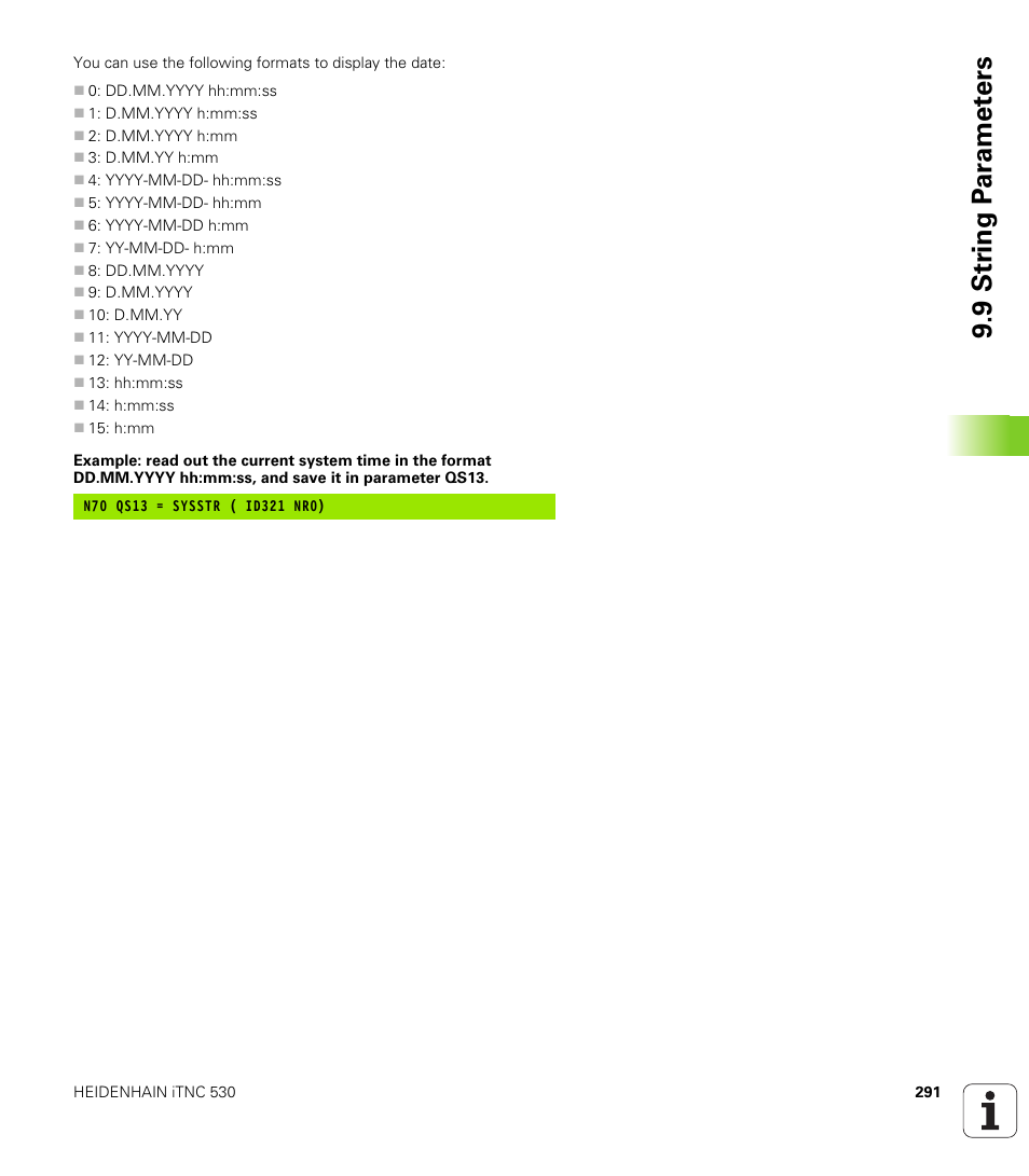 9 str ing p a ra met e rs | HEIDENHAIN iTNC 530 (340 49x-06) ISO programming User Manual | Page 291 / 640