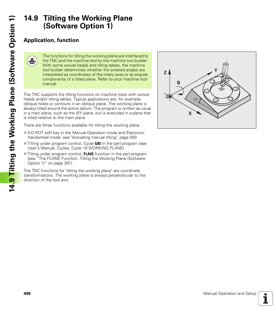 9 tilting the working plane (software option 1), Application, function | HEIDENHAIN iTNC 530 (340 49x-06) ISO programming User Manual | Page 496 / 640