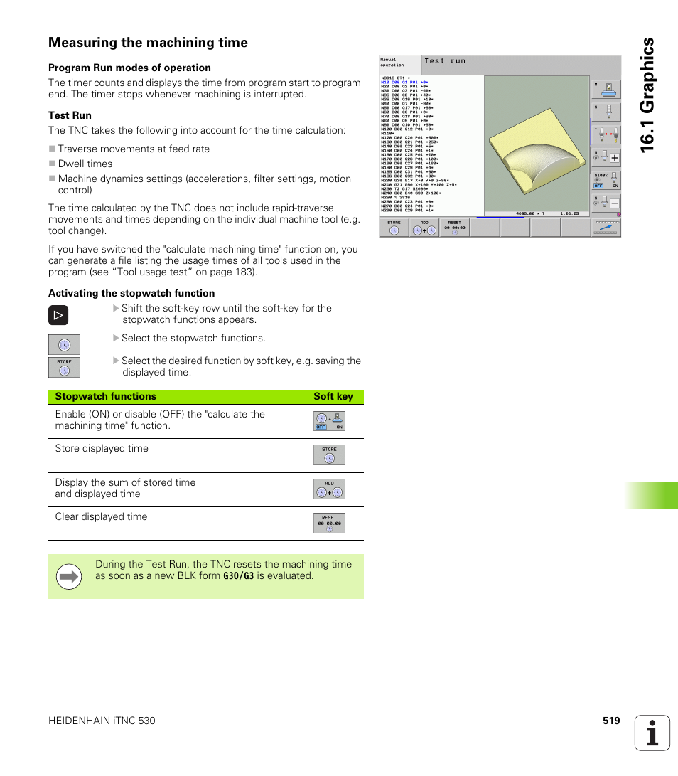 Measuring the machining time, 1 gr aphics | HEIDENHAIN iTNC 530 (340 49x-06) ISO programming User Manual | Page 519 / 640