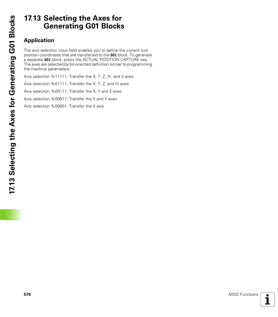 13 selecting the axes for generating g01 blocks, Application | HEIDENHAIN iTNC 530 (340 49x-06) ISO programming User Manual | Page 570 / 640
