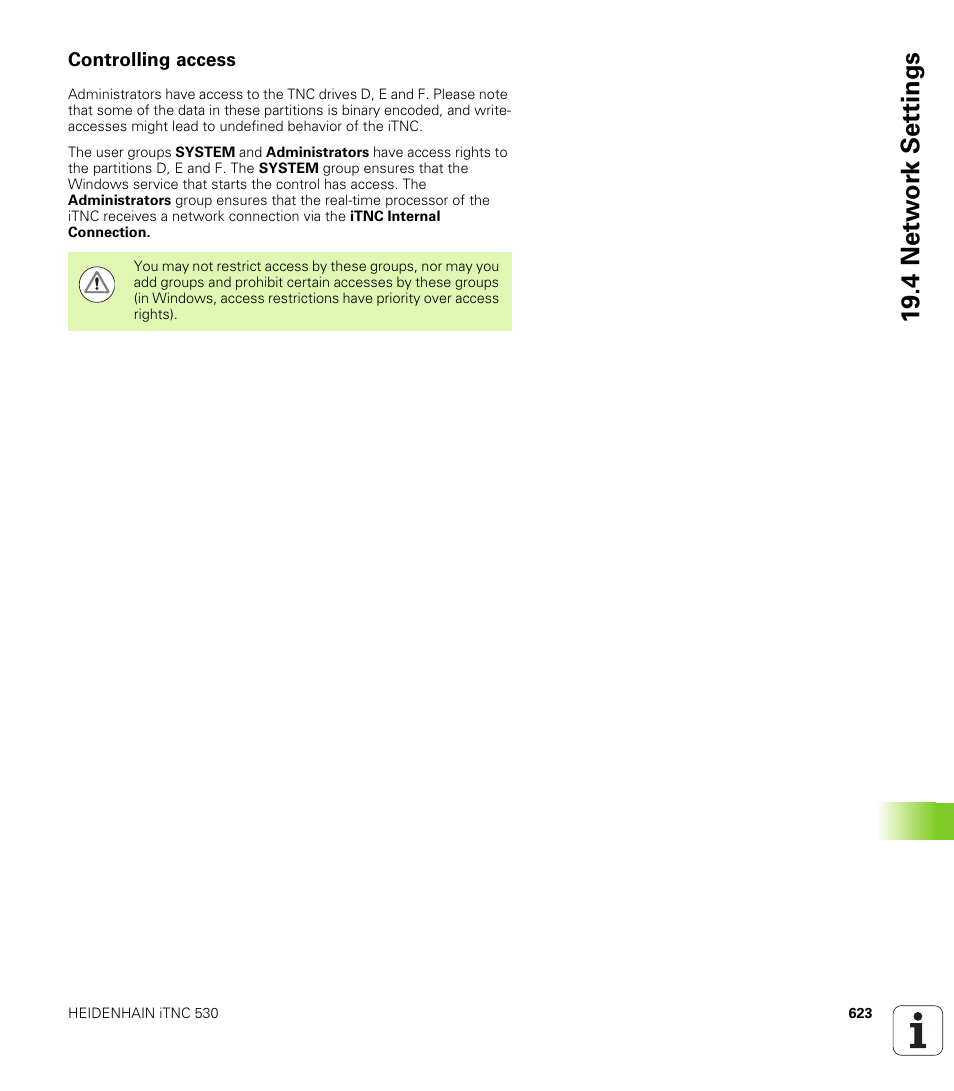 Controlling access, 4 netw or k set tings | HEIDENHAIN iTNC 530 (340 49x-06) ISO programming User Manual | Page 623 / 640