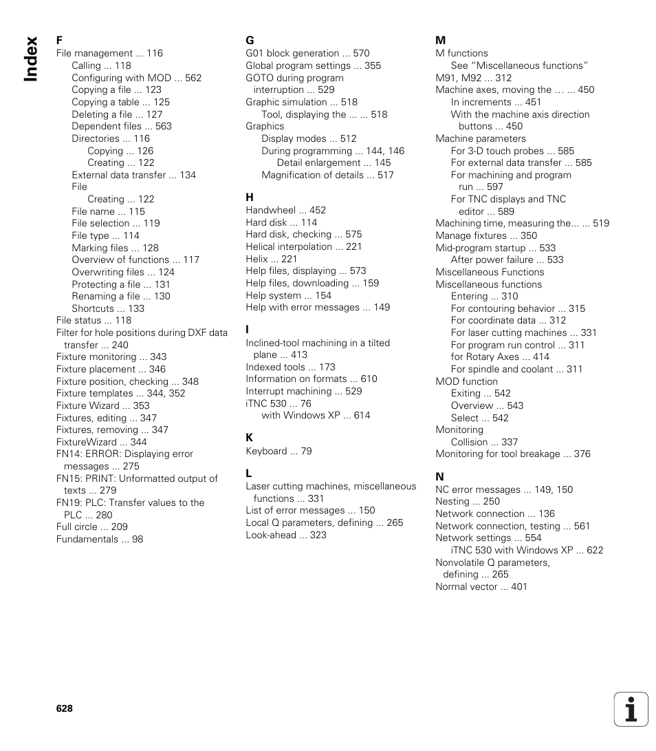 Index | HEIDENHAIN iTNC 530 (340 49x-06) ISO programming User Manual | Page 628 / 640