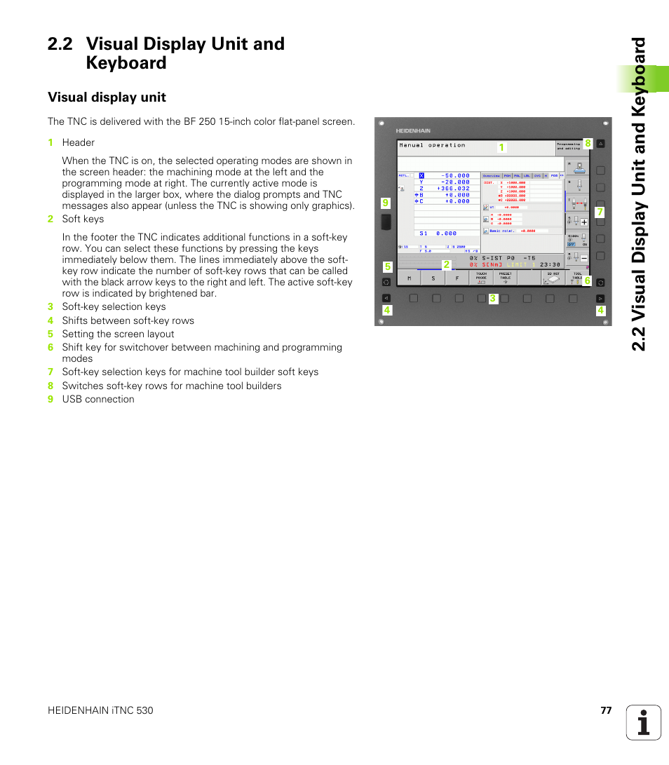 2 visual display unit and keyboard, Visual display unit | HEIDENHAIN iTNC 530 (340 49x-06) ISO programming User Manual | Page 77 / 640