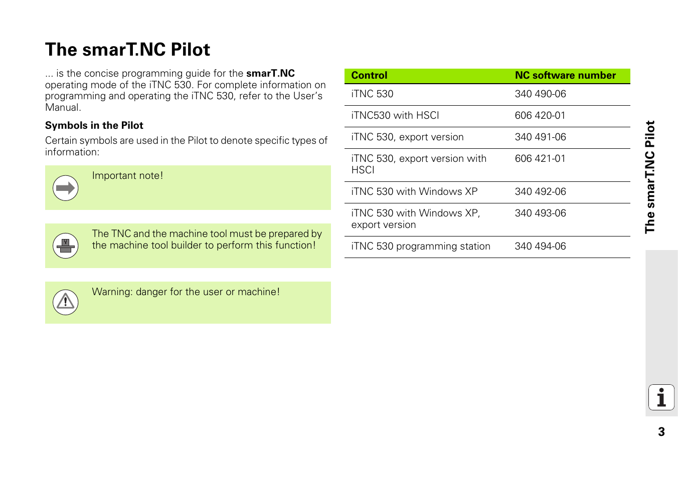 The smart.nc pilot | HEIDENHAIN iTNC 530 (340 49x-06) Pilot User Manual | Page 3 / 216