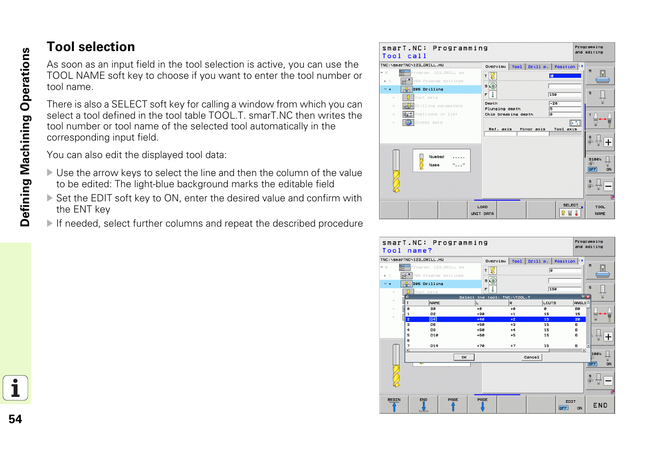 Tool selection | HEIDENHAIN iTNC 530 (340 49x-06) Pilot User Manual | Page 54 / 216