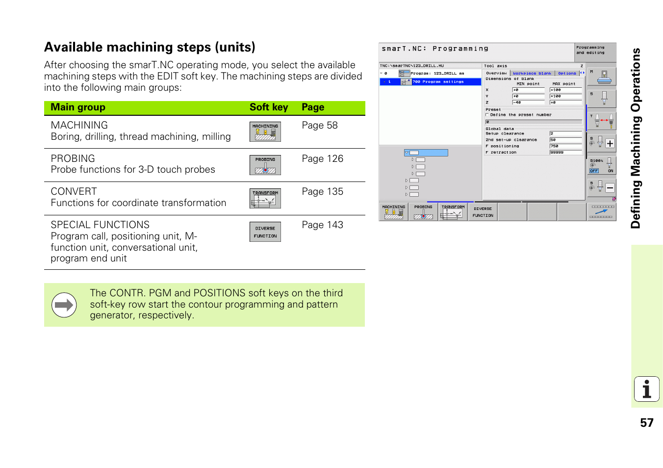 Available machining steps (units) | HEIDENHAIN iTNC 530 (340 49x-06) Pilot User Manual | Page 57 / 216