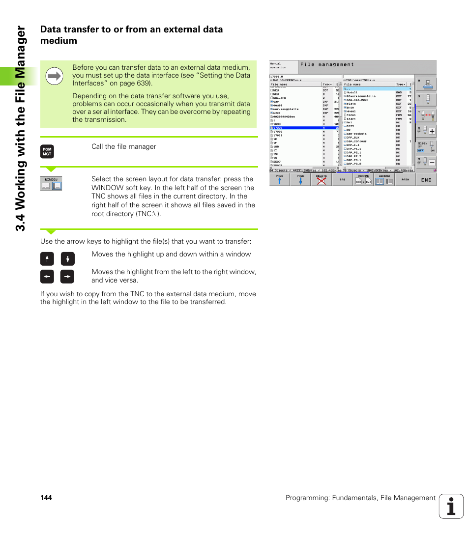 Data transfer to or from an external data medium, 4 w o rk ing with the file manag e r | HEIDENHAIN 530 (340 49x-07) User Manual | Page 144 / 729
