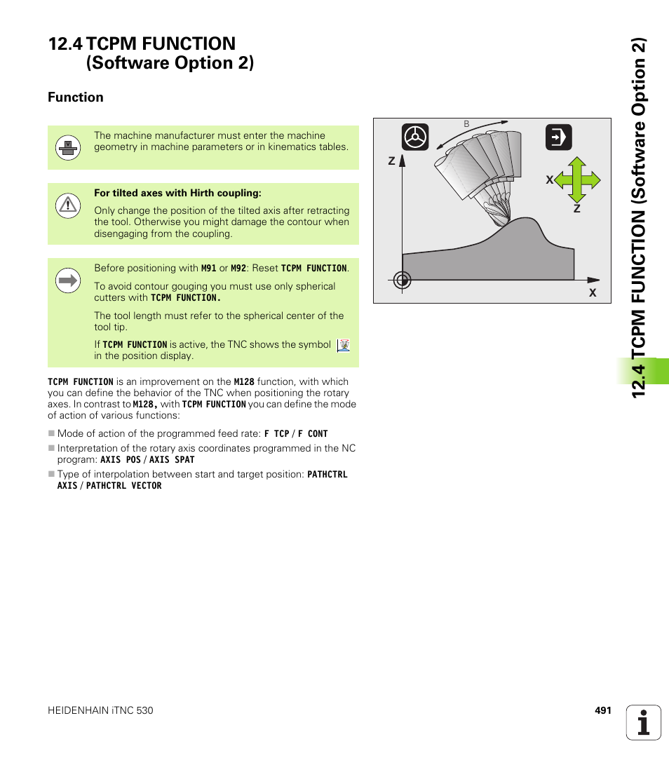 4 tcpm function (software option 2), Function | HEIDENHAIN 530 (340 49x-07) User Manual | Page 491 / 729