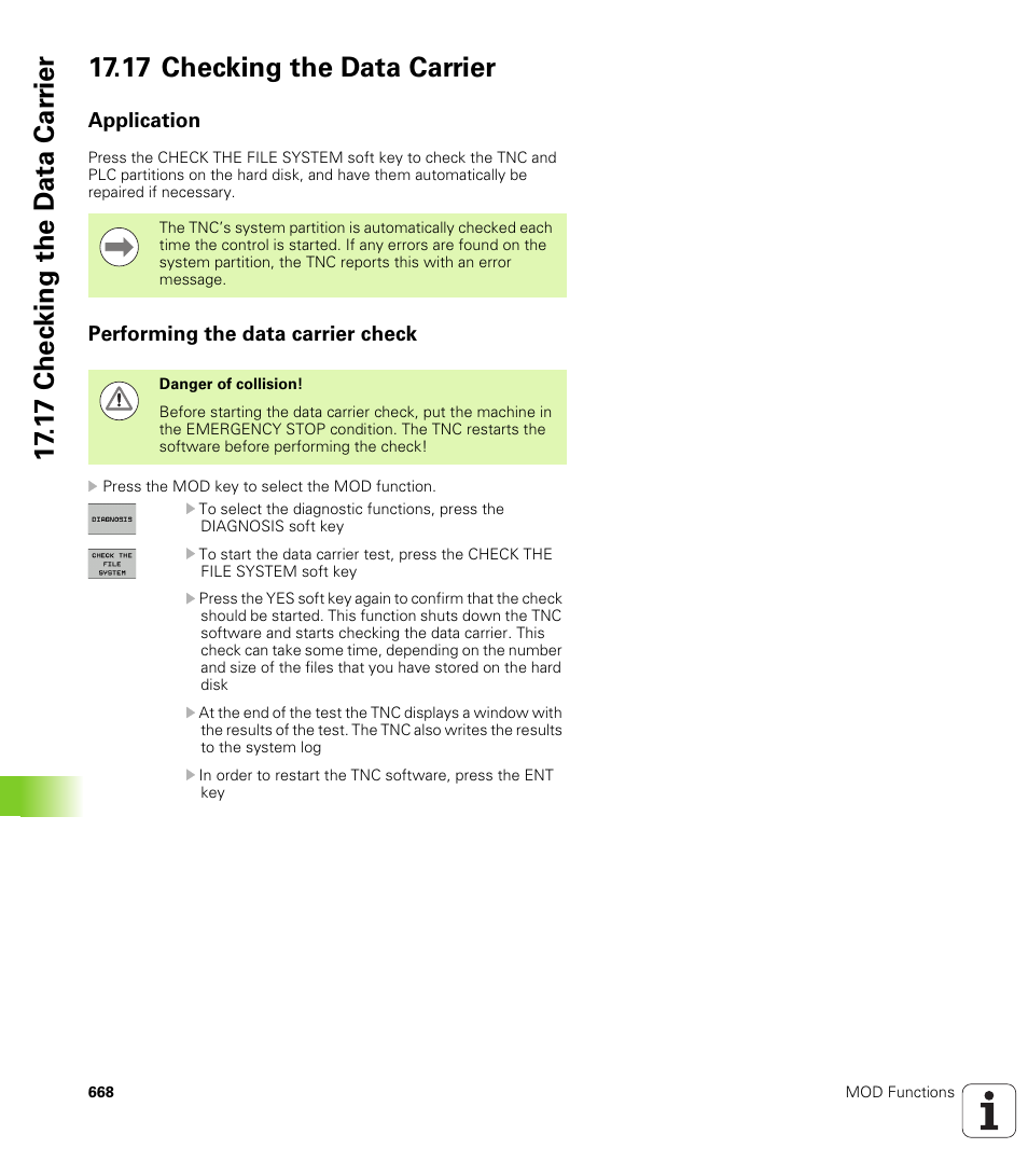 17 checking the data carrier, Application, Performing the data carrier check | HEIDENHAIN 530 (340 49x-07) User Manual | Page 668 / 729