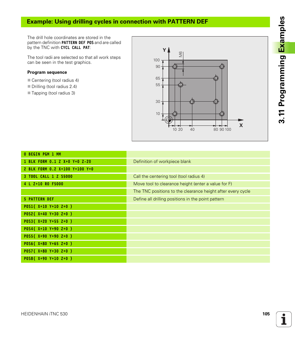 1 1 pr ogr amming examples | HEIDENHAIN 530 (340 49x-07) Cycle programming User Manual | Page 105 / 525