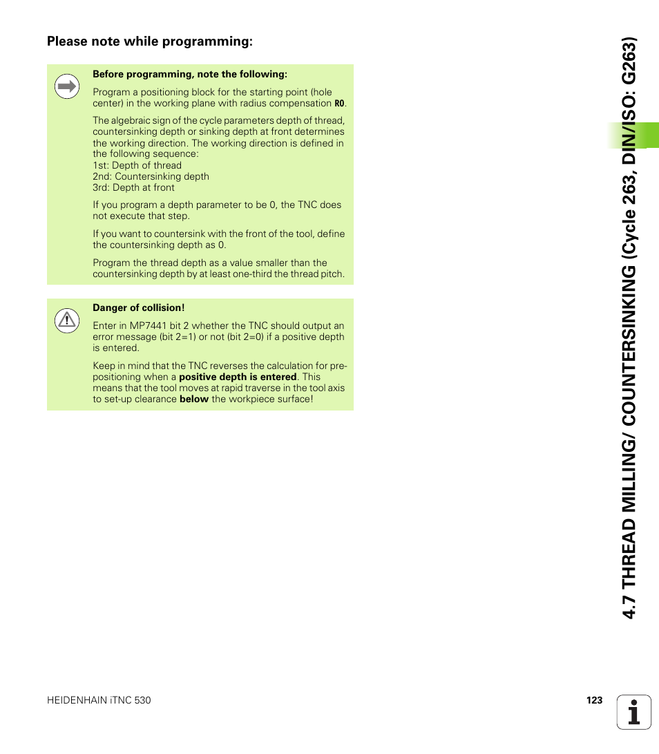 Please note while programming | HEIDENHAIN 530 (340 49x-07) Cycle programming User Manual | Page 123 / 525