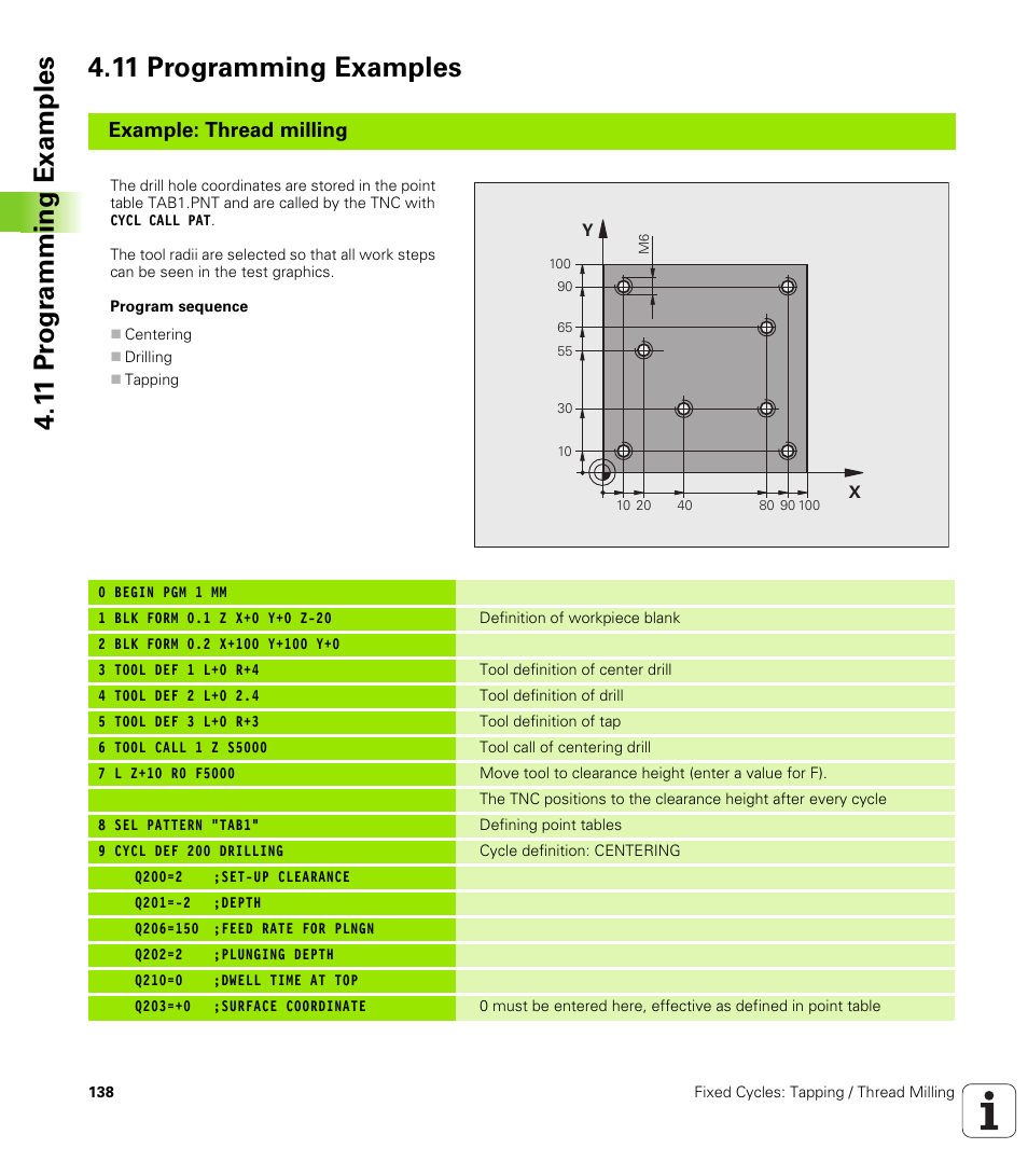 11 programming examples, Example: thread milling | HEIDENHAIN 530 (340 49x-07) Cycle programming User Manual | Page 138 / 525