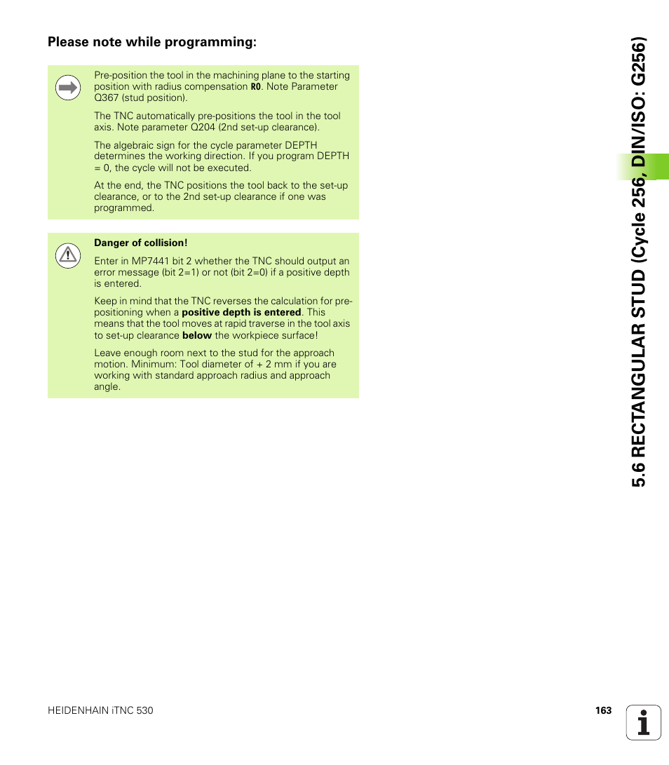 Please note while programming | HEIDENHAIN 530 (340 49x-07) Cycle programming User Manual | Page 163 / 525