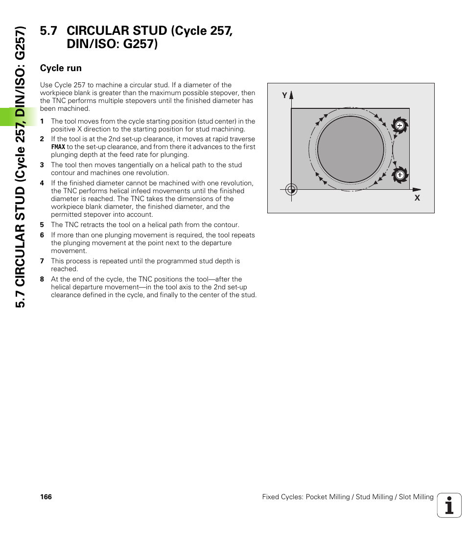 7 circular stud (cycle 257, din/iso: g257), Cycle run | HEIDENHAIN 530 (340 49x-07) Cycle programming User Manual | Page 166 / 525