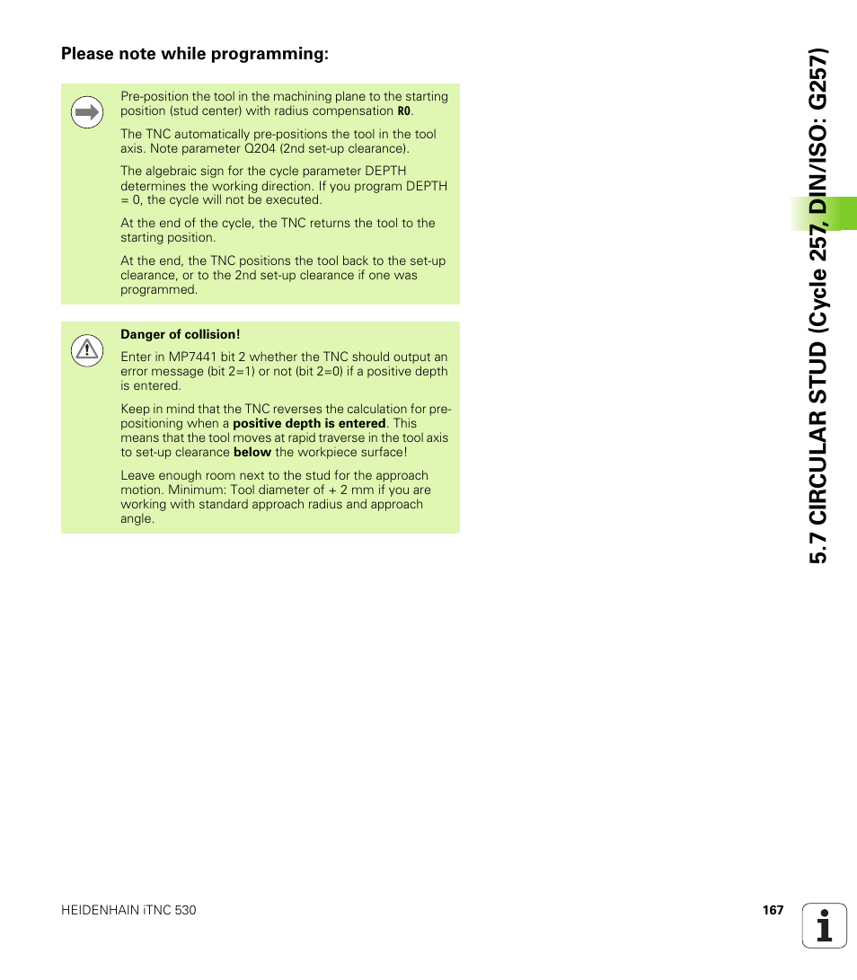 Please note while programming | HEIDENHAIN 530 (340 49x-07) Cycle programming User Manual | Page 167 / 525