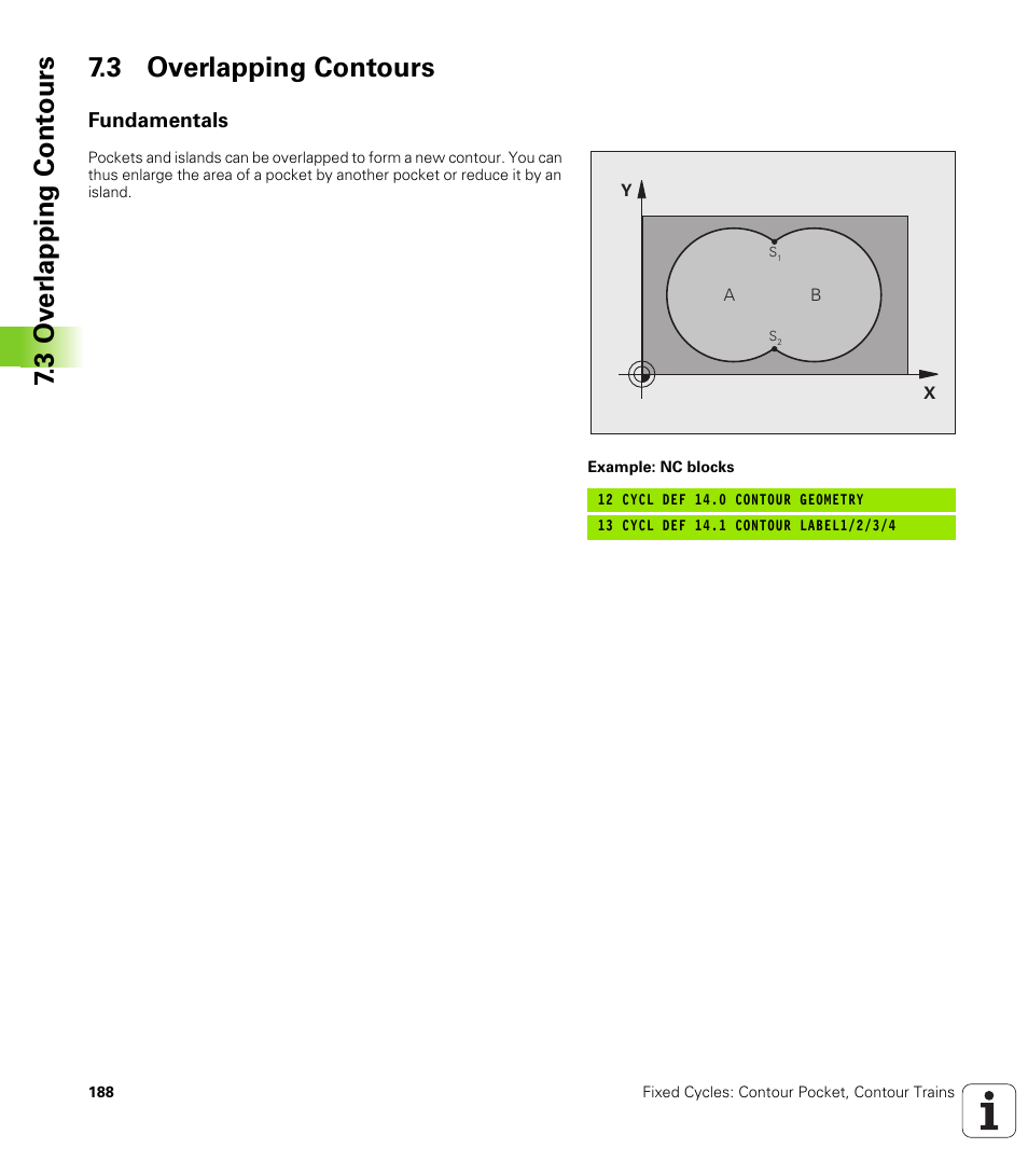3 overlapping contours, Fundamentals, 3 ov er lapping cont ours 7.3 overlapping contours | HEIDENHAIN 530 (340 49x-07) Cycle programming User Manual | Page 188 / 525