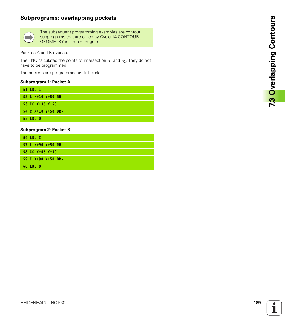 Subprograms: overlapping pockets, 3 ov er lapping cont ours | HEIDENHAIN 530 (340 49x-07) Cycle programming User Manual | Page 189 / 525
