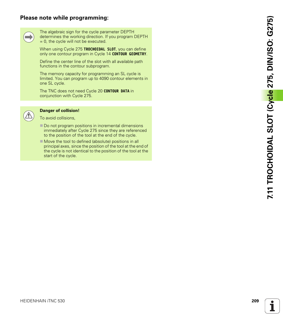 Please note while programming | HEIDENHAIN 530 (340 49x-07) Cycle programming User Manual | Page 209 / 525