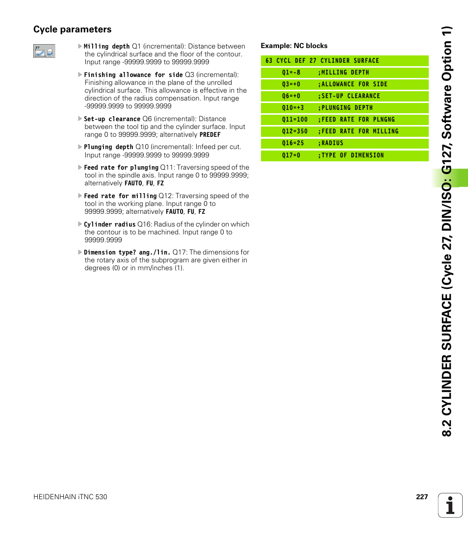 Cycle parameters | HEIDENHAIN 530 (340 49x-07) Cycle programming User Manual | Page 227 / 525