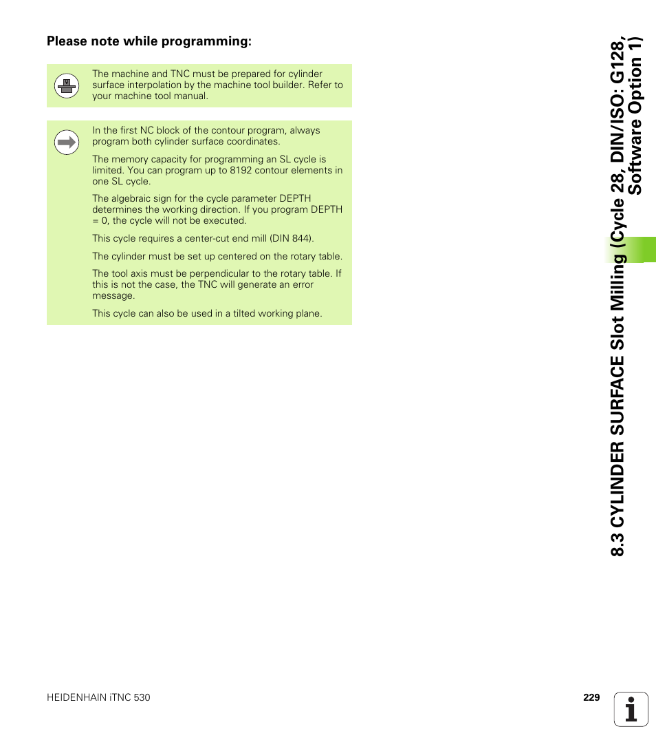 Please note while programming | HEIDENHAIN 530 (340 49x-07) Cycle programming User Manual | Page 229 / 525