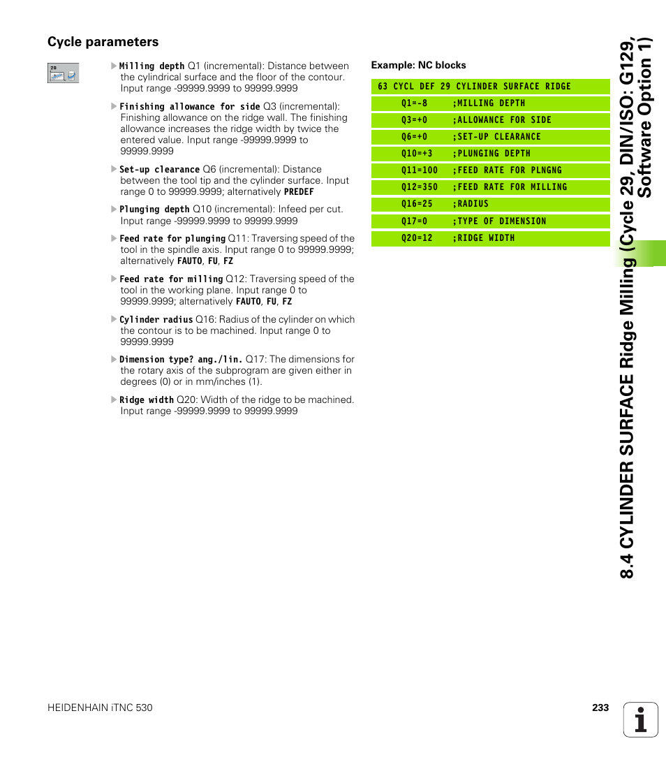 Cycle parameters | HEIDENHAIN 530 (340 49x-07) Cycle programming User Manual | Page 233 / 525