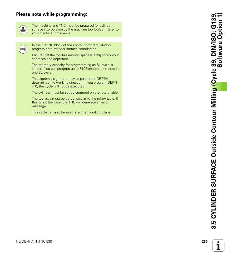 Please note while programming | HEIDENHAIN 530 (340 49x-07) Cycle programming User Manual | Page 235 / 525