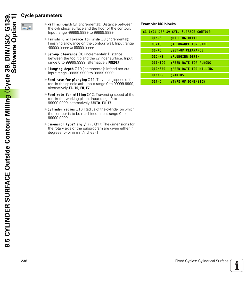 Cycle parameters | HEIDENHAIN 530 (340 49x-07) Cycle programming User Manual | Page 236 / 525