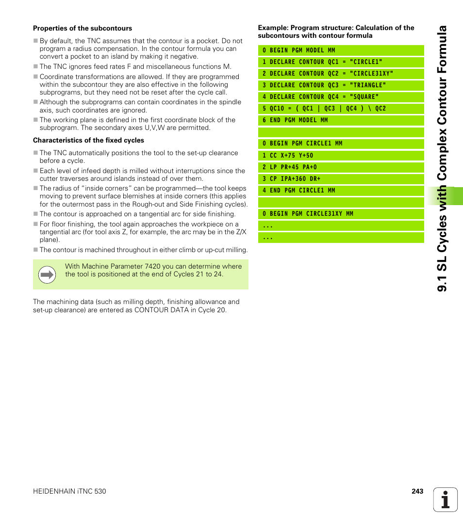 1 sl cy cles with complex cont our f o rm ula | HEIDENHAIN 530 (340 49x-07) Cycle programming User Manual | Page 243 / 525