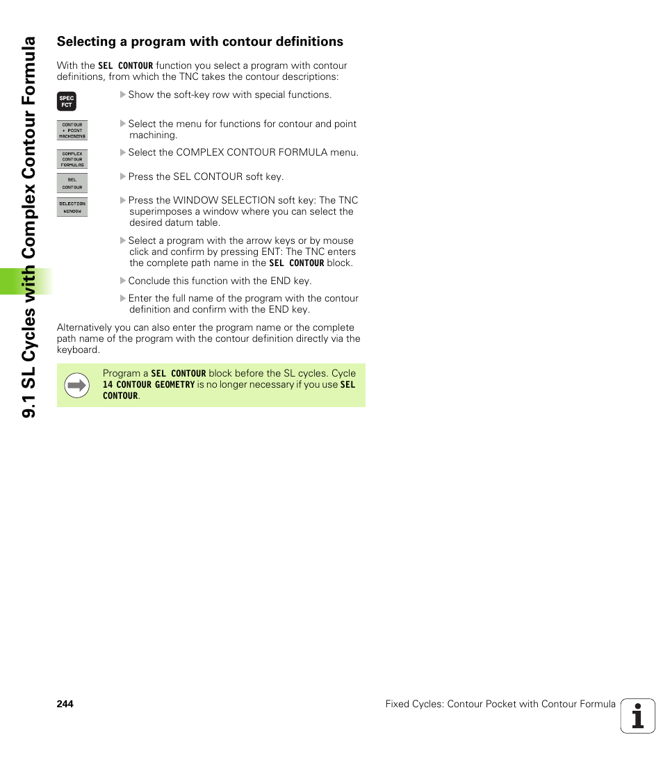 Selecting a program with contour definitions, 1 sl cy cles with complex cont our f o rm ula | HEIDENHAIN 530 (340 49x-07) Cycle programming User Manual | Page 244 / 525