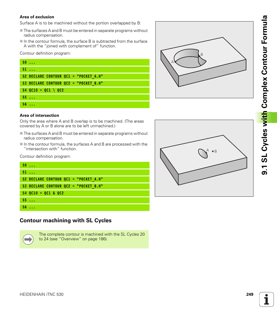 Contour machining with sl cycles, 1 sl cy cles with complex cont our f o rm ula | HEIDENHAIN 530 (340 49x-07) Cycle programming User Manual | Page 249 / 525