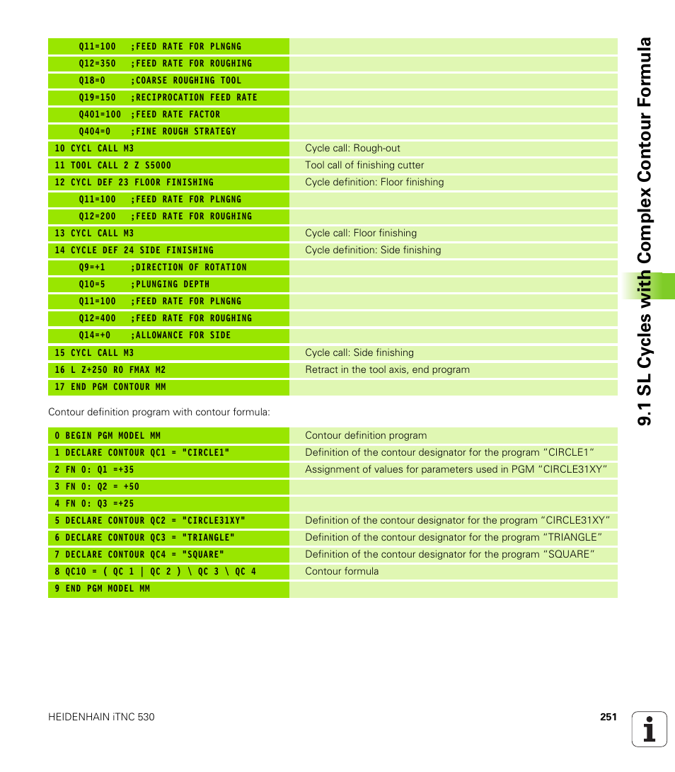 1 sl cy cles with complex cont our f o rm ula | HEIDENHAIN 530 (340 49x-07) Cycle programming User Manual | Page 251 / 525