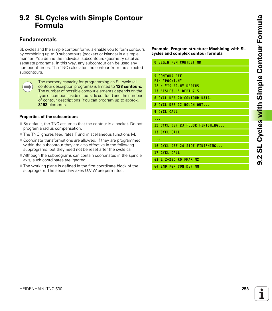 2 sl cycles with simple contour formula, Fundamentals | HEIDENHAIN 530 (340 49x-07) Cycle programming User Manual | Page 253 / 525