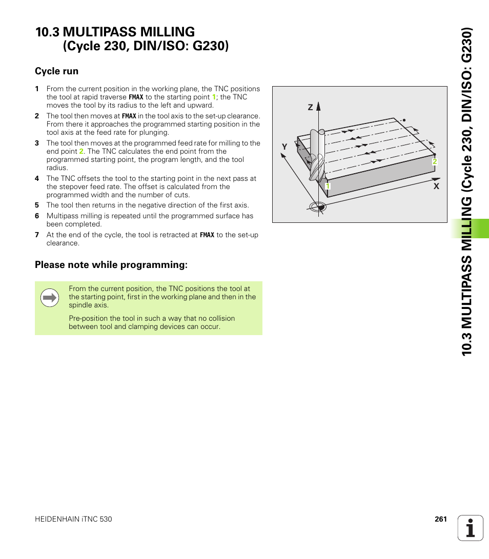 3 multipass milling (cycle 230, din/iso: g230), Cycle run, Please note while programming | HEIDENHAIN 530 (340 49x-07) Cycle programming User Manual | Page 261 / 525