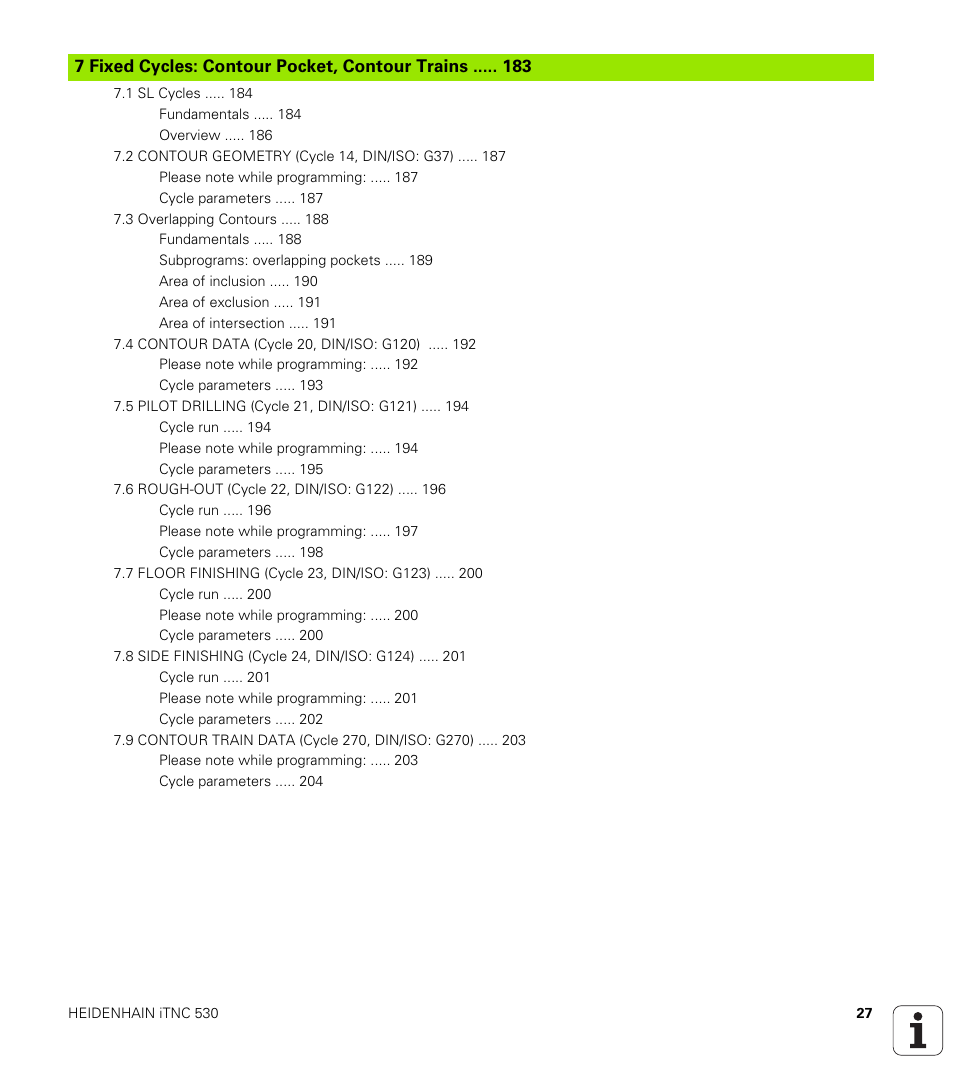 Fixed cycles: contour pocket, contour train | HEIDENHAIN 530 (340 49x-07) Cycle programming User Manual | Page 27 / 525
