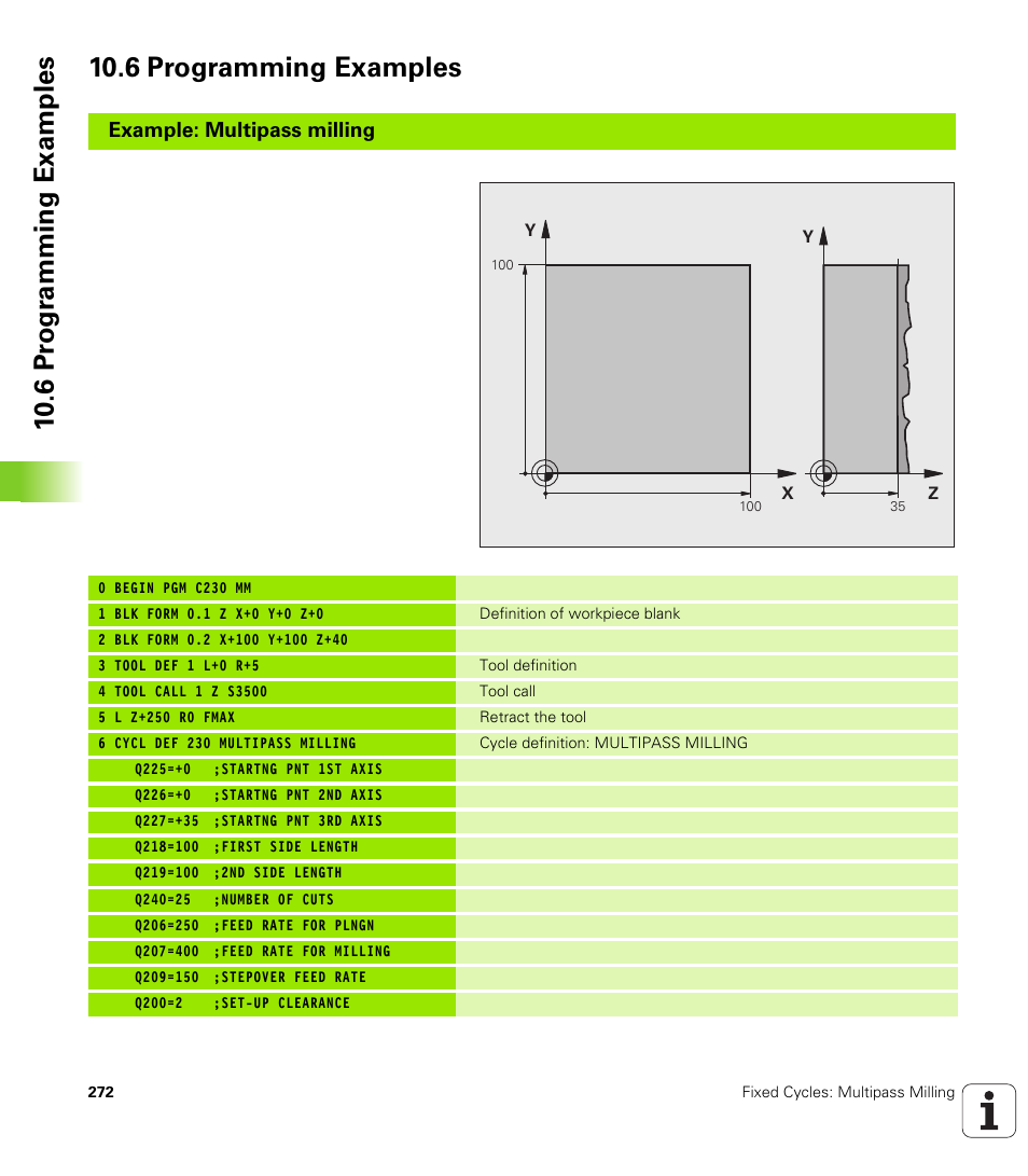 6 programming examples, Example: multipass milling | HEIDENHAIN 530 (340 49x-07) Cycle programming User Manual | Page 272 / 525