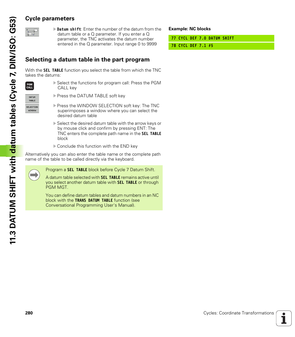 Cycle parameters, Selecting a datum table in the part program | HEIDENHAIN 530 (340 49x-07) Cycle programming User Manual | Page 280 / 525