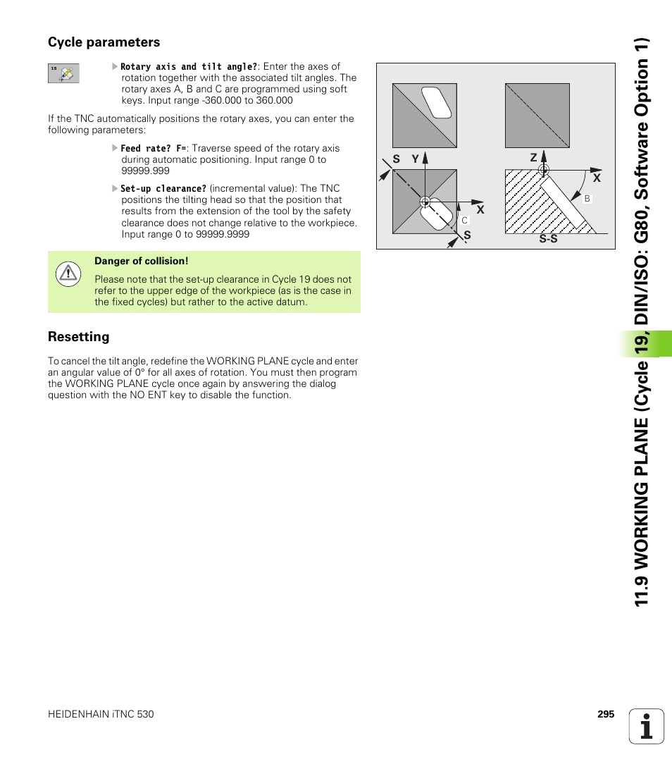 Cycle parameters, Resetting | HEIDENHAIN 530 (340 49x-07) Cycle programming User Manual | Page 295 / 525