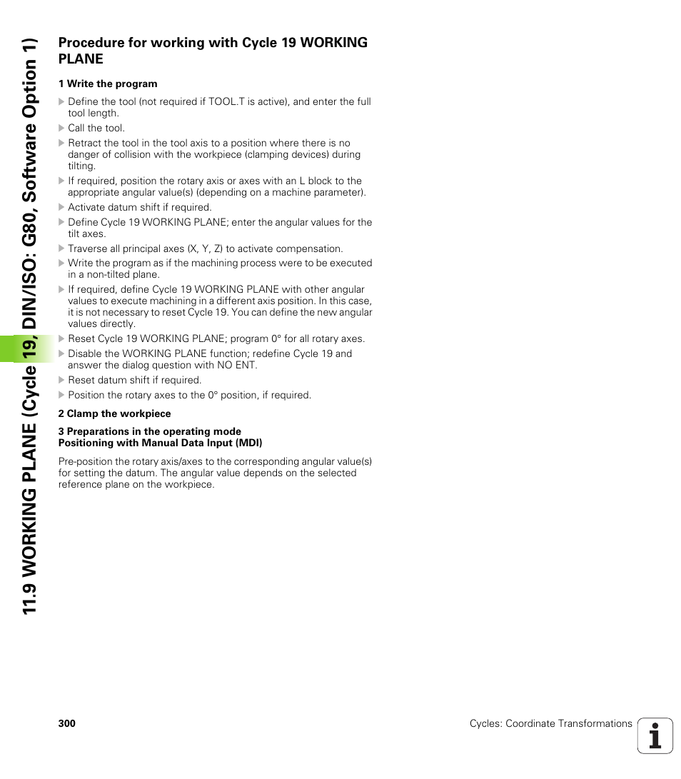 Procedure for working with cycle 19 working plane | HEIDENHAIN 530 (340 49x-07) Cycle programming User Manual | Page 300 / 525