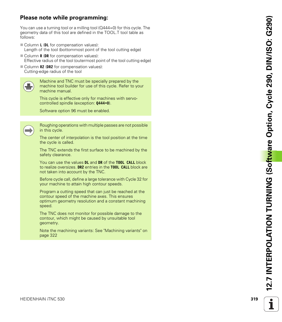 Please note while programming | HEIDENHAIN 530 (340 49x-07) Cycle programming User Manual | Page 319 / 525