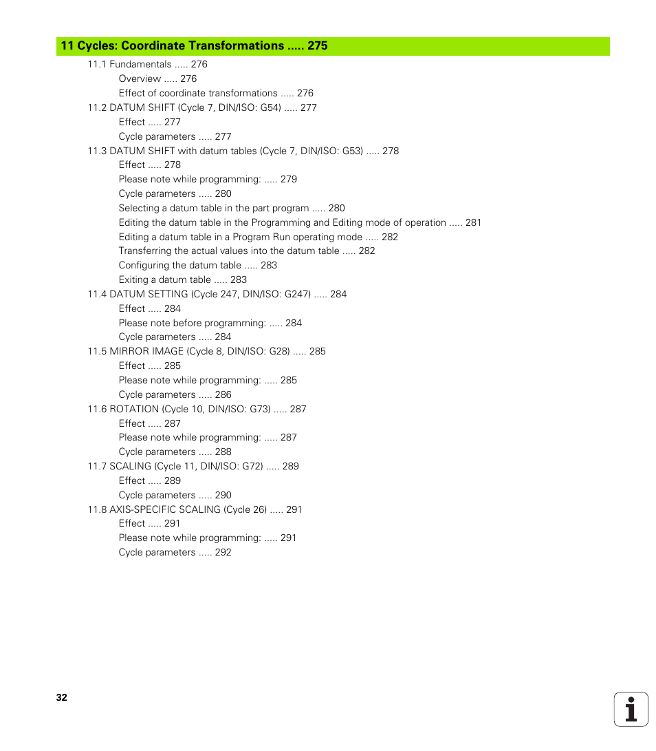 Cycles: coordinate transformations | HEIDENHAIN 530 (340 49x-07) Cycle programming User Manual | Page 32 / 525
